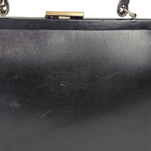 VNT 1970s black leather handbag purse snap lock frame fair condition - Picture 7 of 14